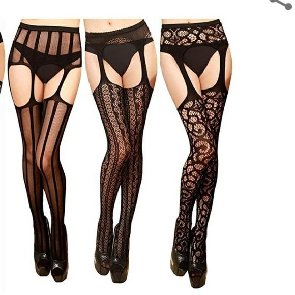 Womens Fishnet Tights Suspender Pantyhose Thigh-Hi - Picture 1 of 2